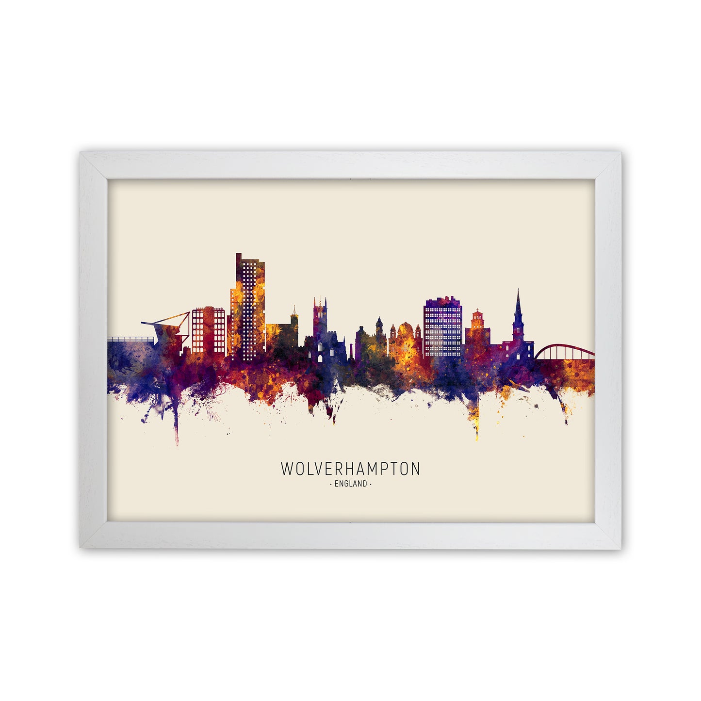 Wolverhampton England Skyline Autumn City Name Art Print by Michael Tompsett White Grain