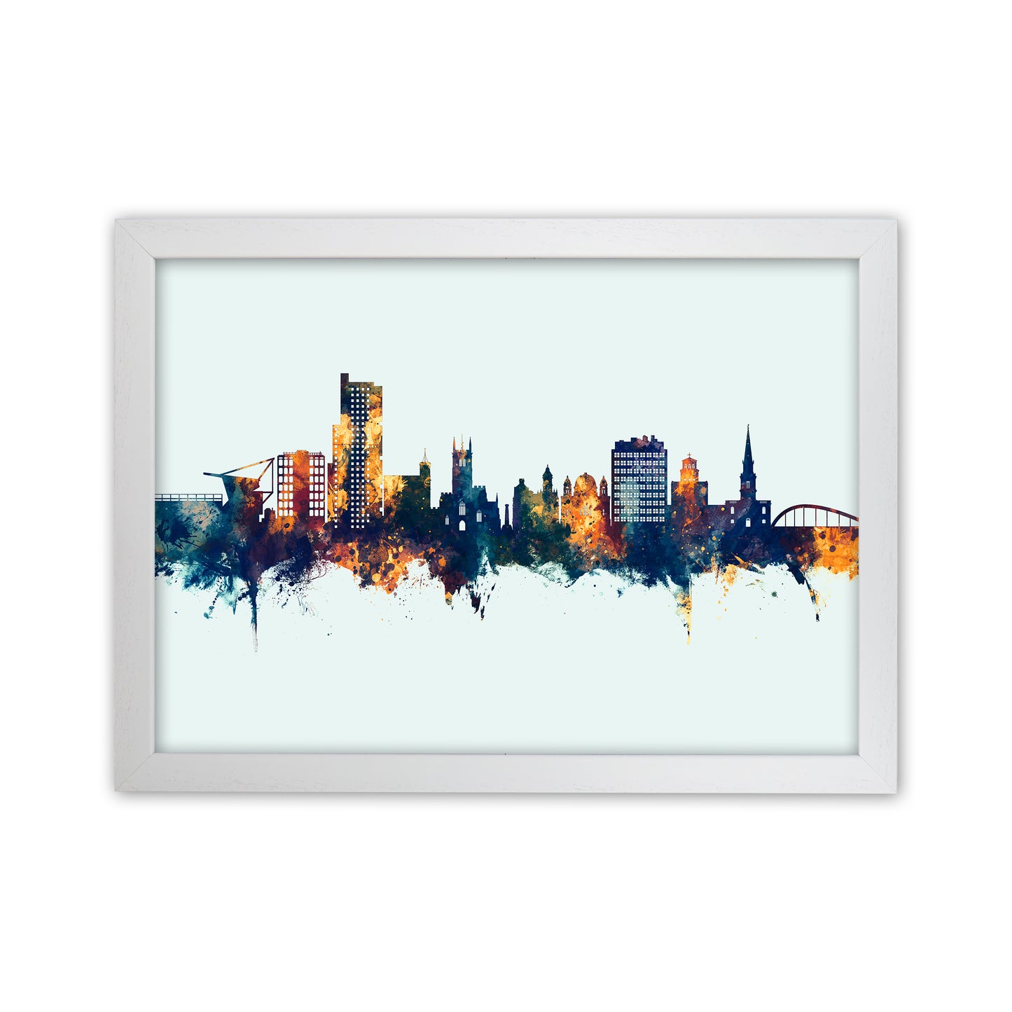 Wolverhampton England Skyline Blue Orange Art Print by Michael Tompsett White Grain
