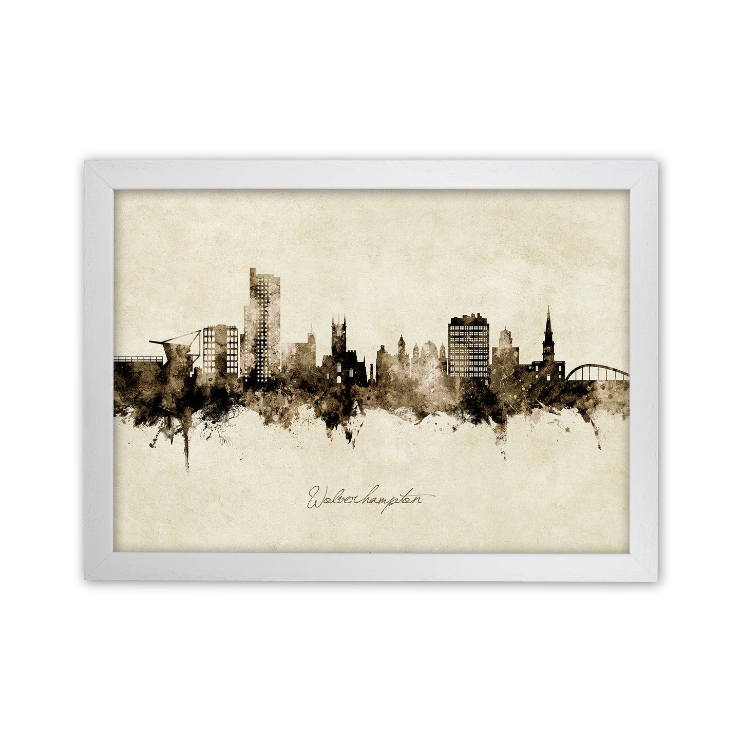 Wolverhampton England Skyline Vintage Art Print by Michael Tompsett White Grain