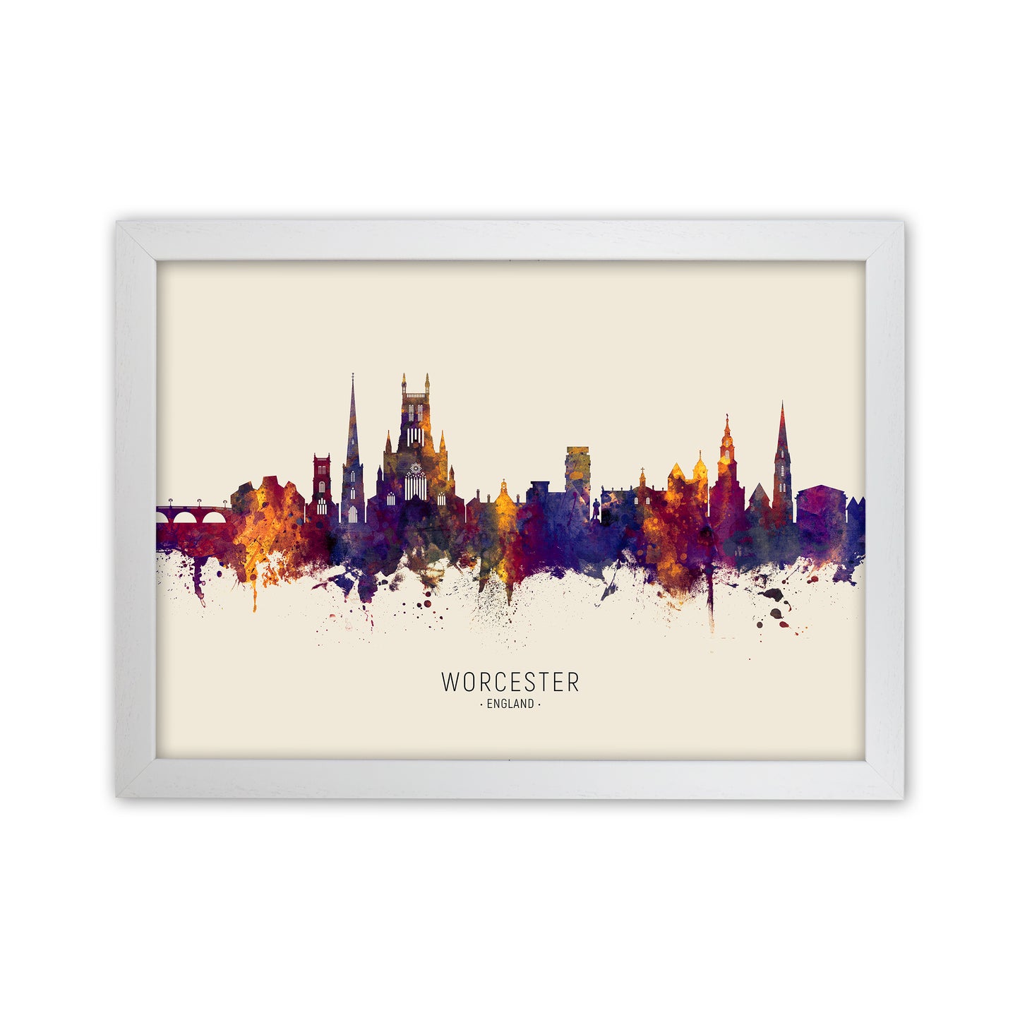 Worcester England Skyline Autumn City Name Art Print by Michael Tompsett White Grain