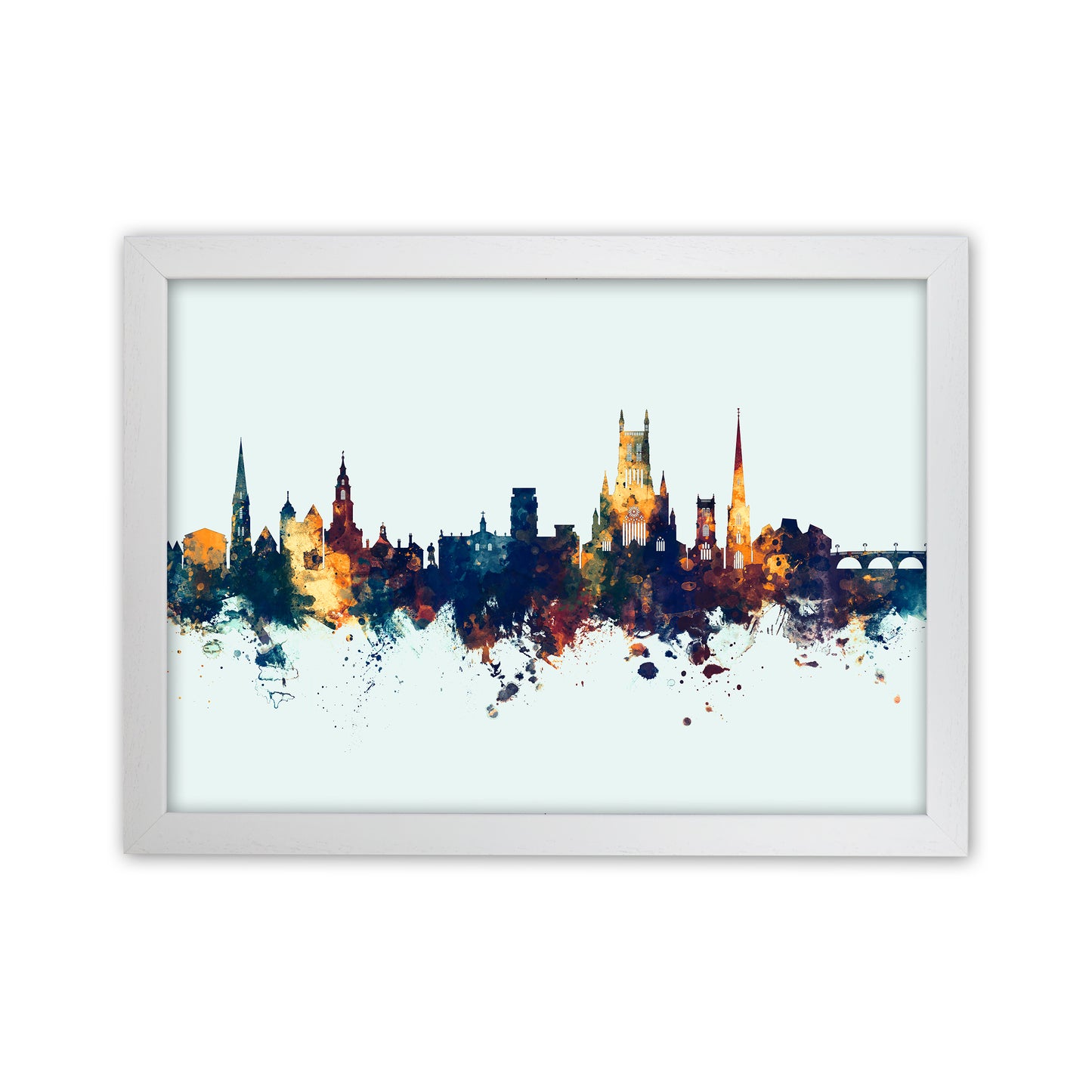 Worcester England Skyline Blue Orange Art Print by Michael Tompsett White Grain