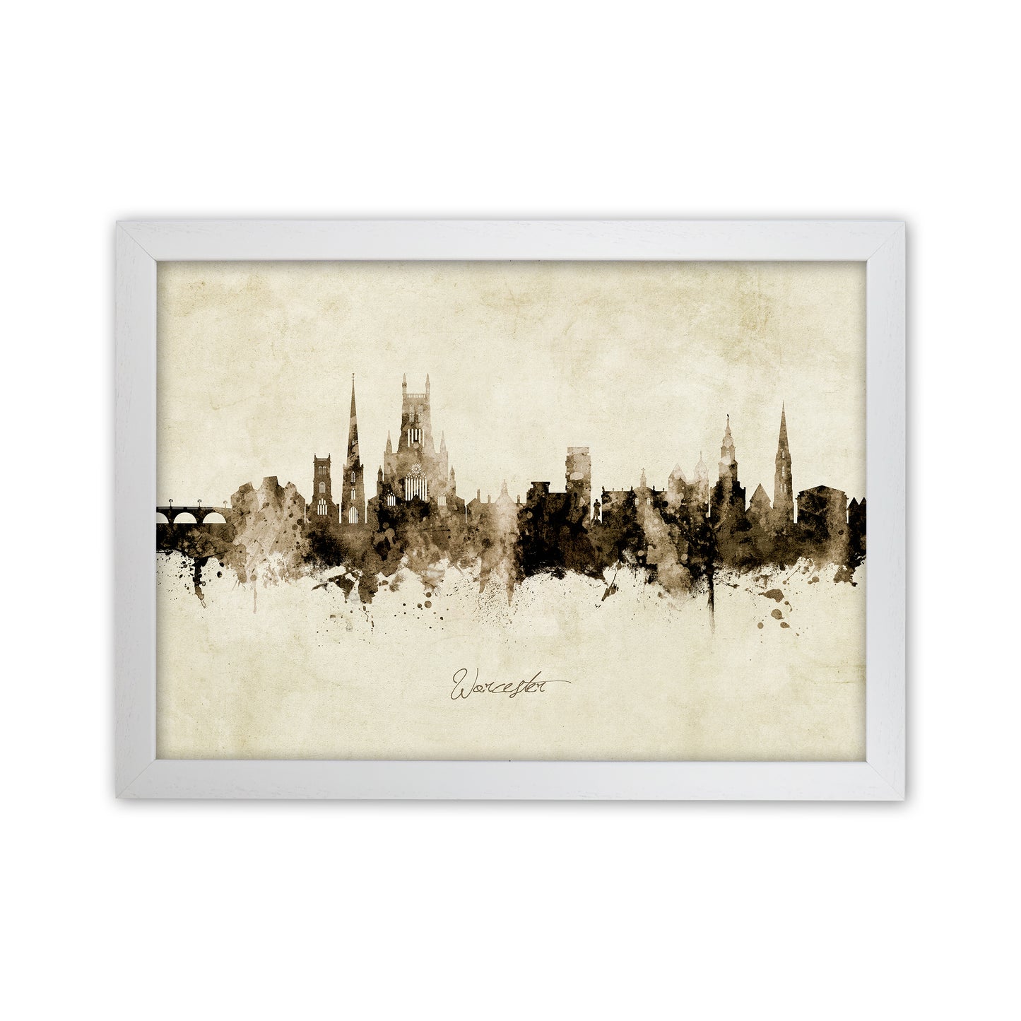 Worcester England Skyline Vintage Art Print by Michael Tompsett White Grain