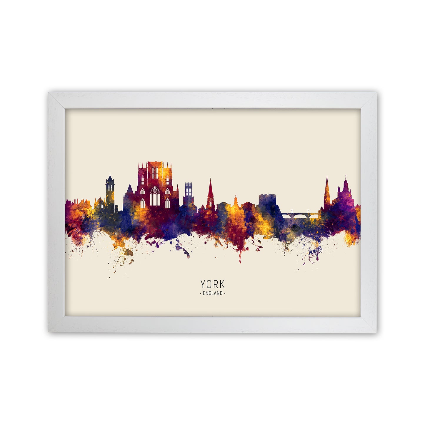 York England Skyline Autumn City Name Art Print by Michael Tompsett White Grain