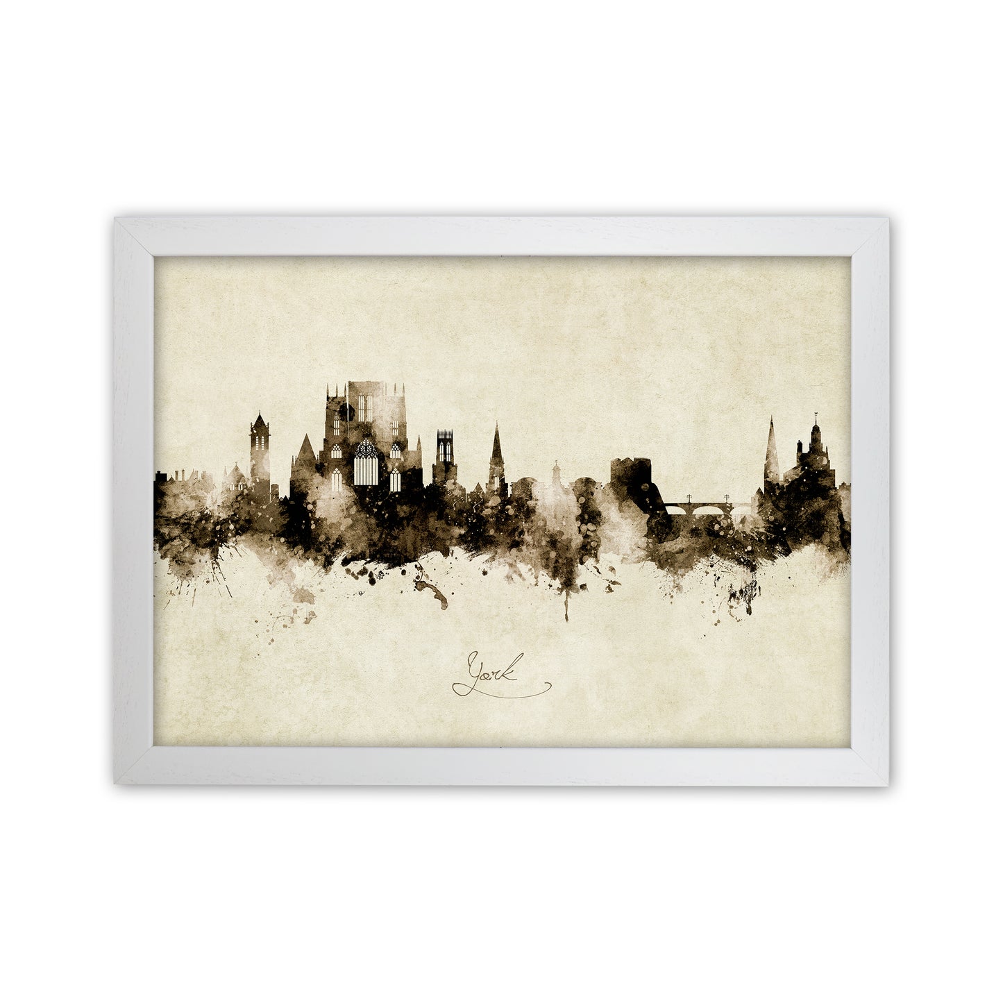 York England Skyline Vintage Art Print by Michael Tompsett White Grain