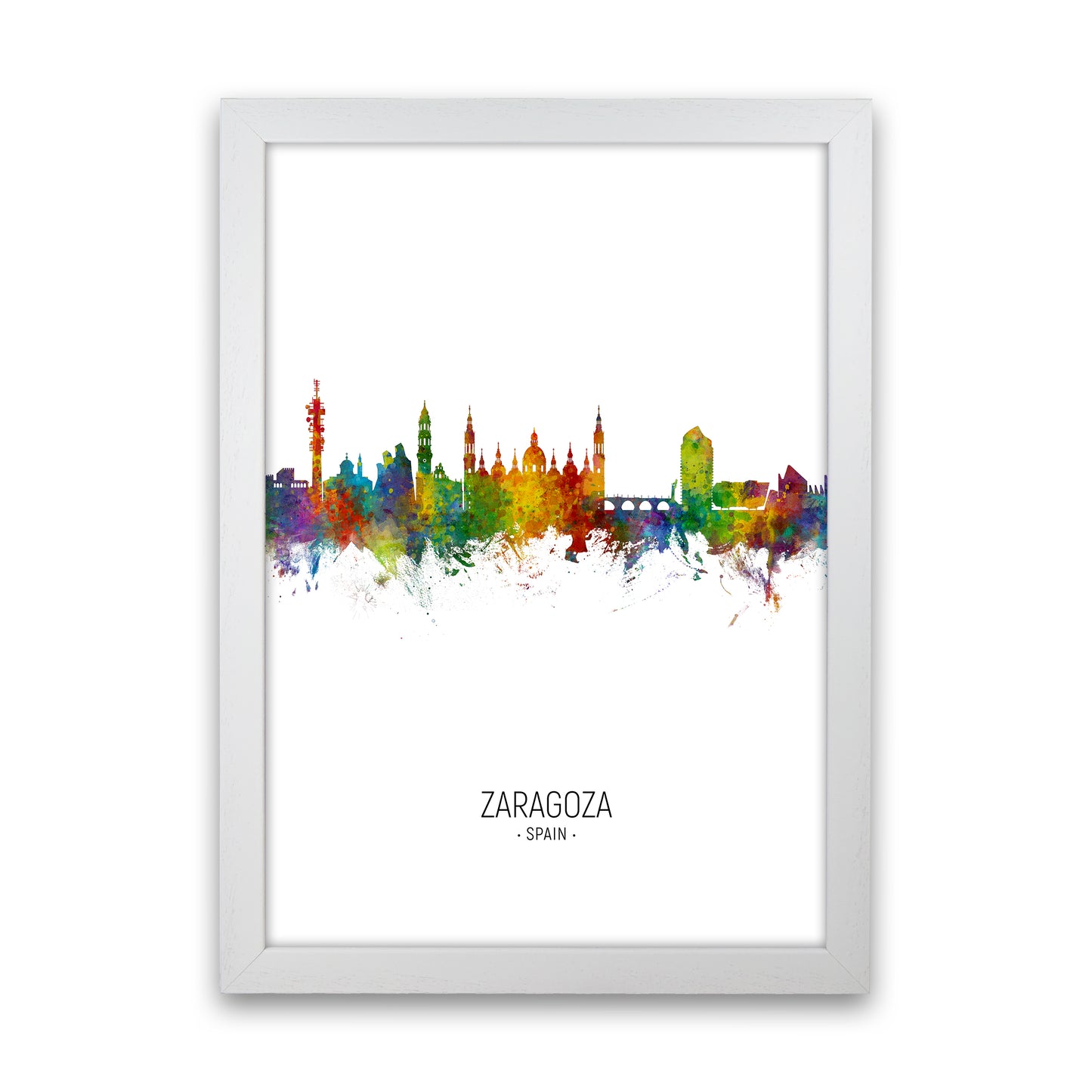 Zaragoza Spain Skyline Portrait Art Print by Michael Tompsett White Grain