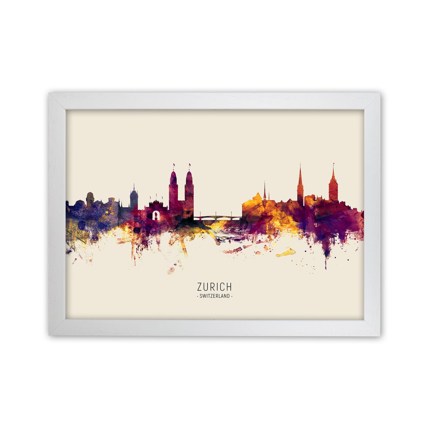 Zurich Switzerland Skyline Autumn City Name Art Print by Michael Tompsett White Grain