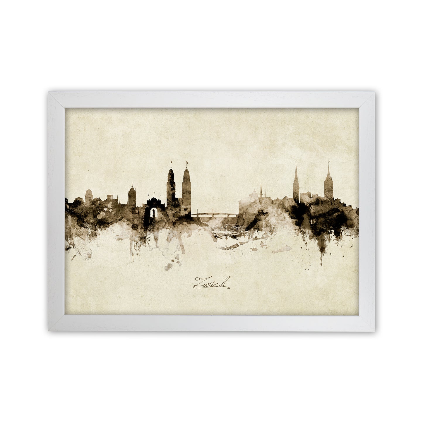 Zurich Switzerland Skyline Vintage Art Print by Michael Tompsett White Grain