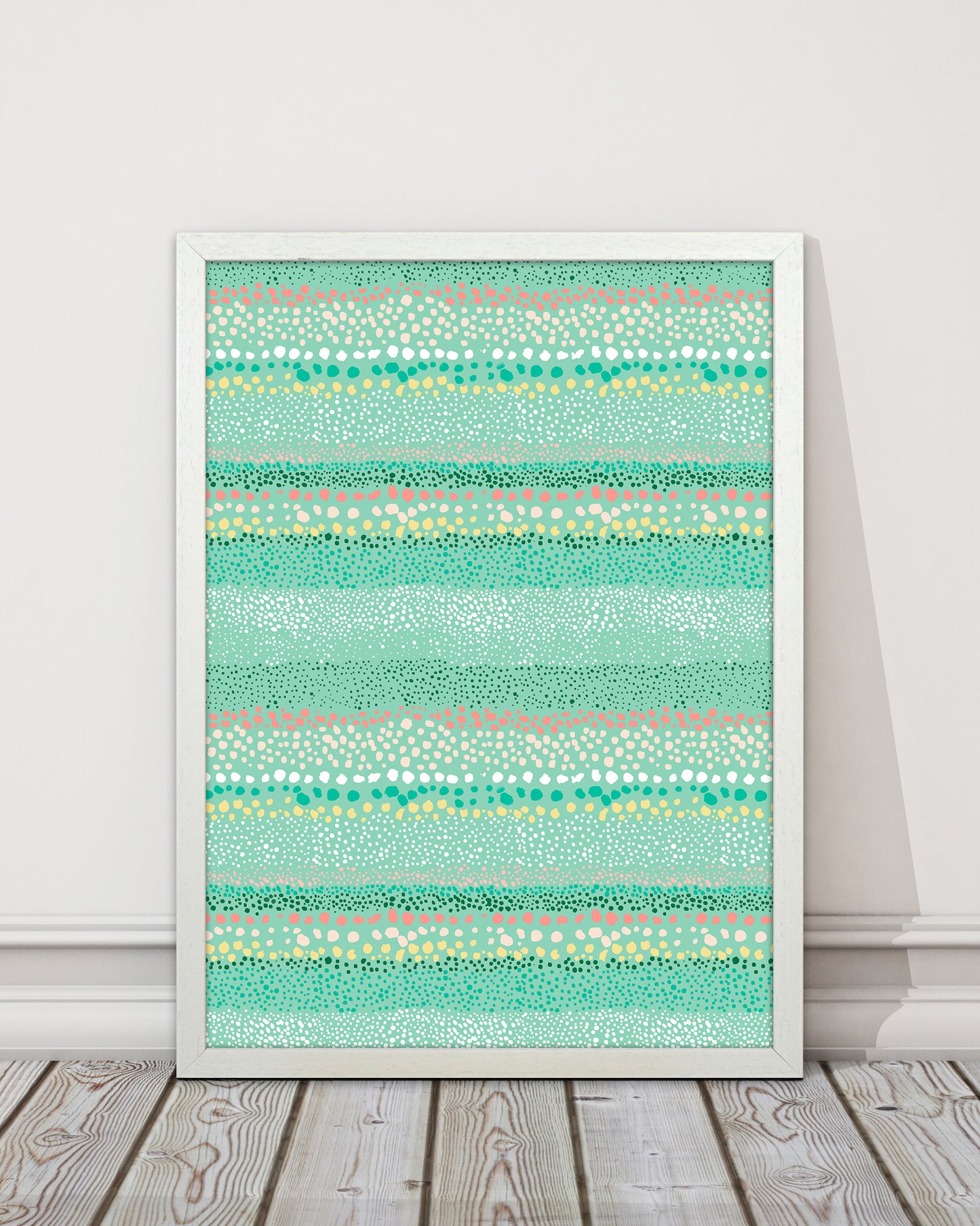 Little Textured Minimal Dots Green Abstract Art Print by Ninola Design