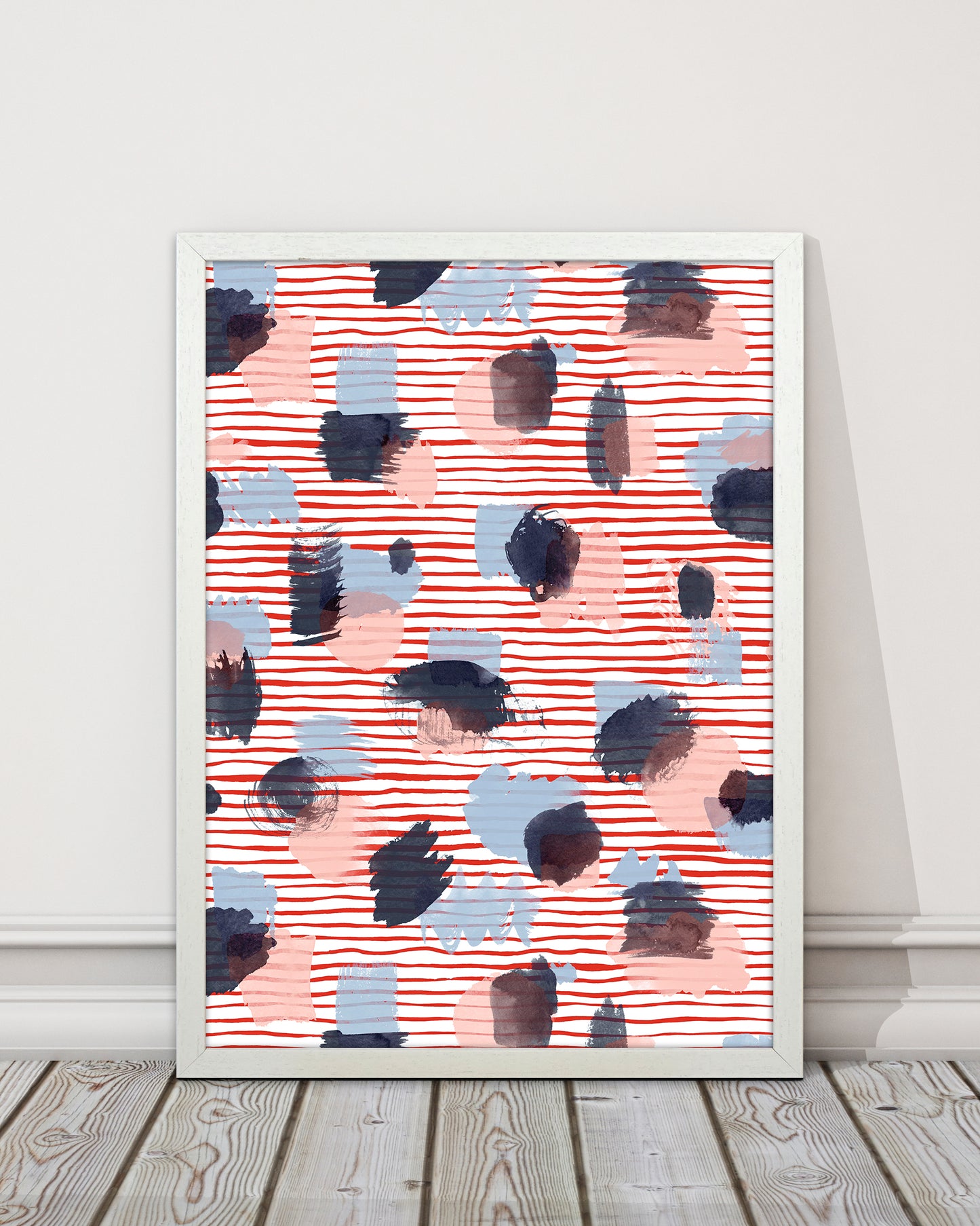 Watercolor Stains Stripes Red Abstract Art Print by Ninola Design