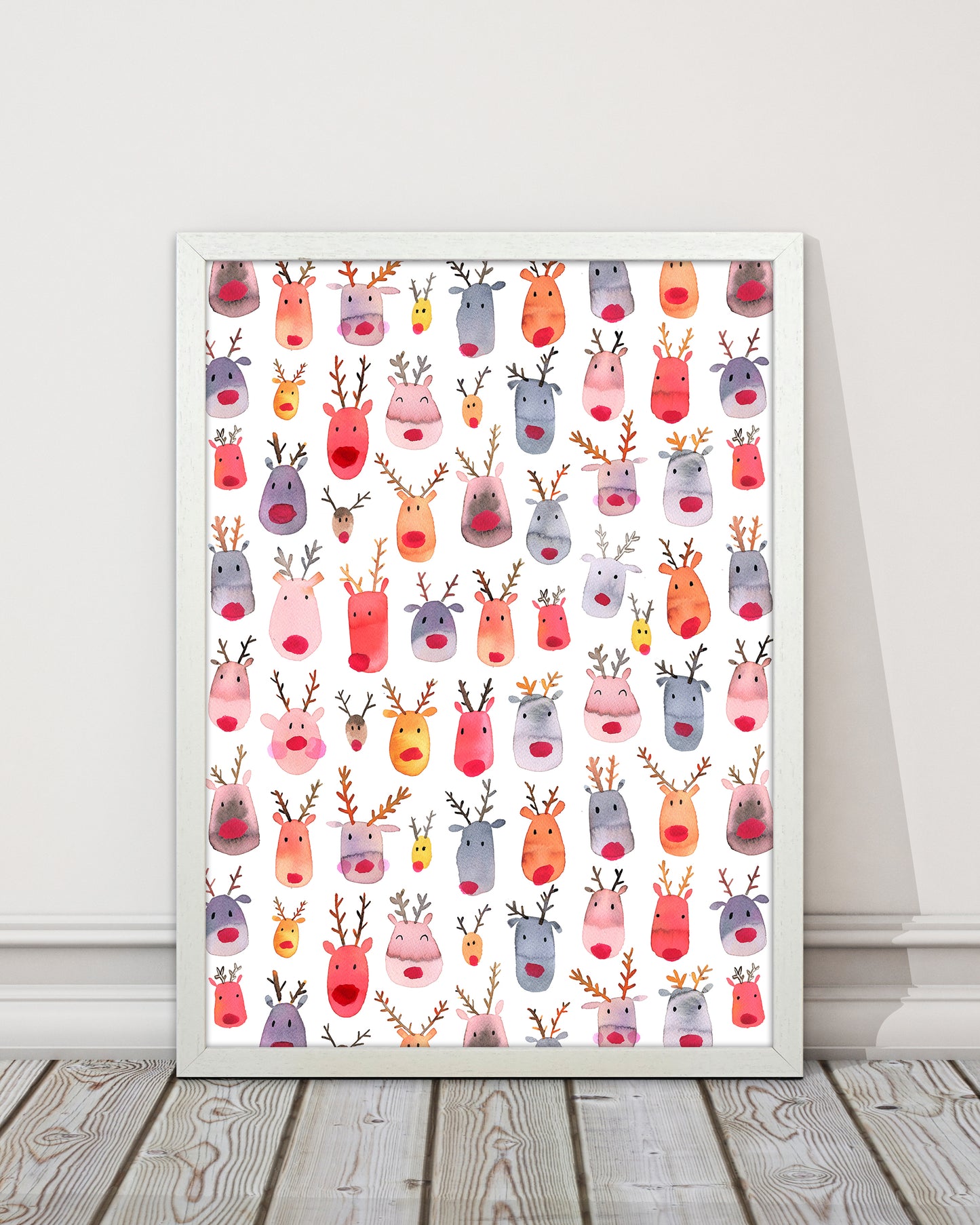 Cute Winter Reindeers Kids Abstract Art Print by Ninola Design