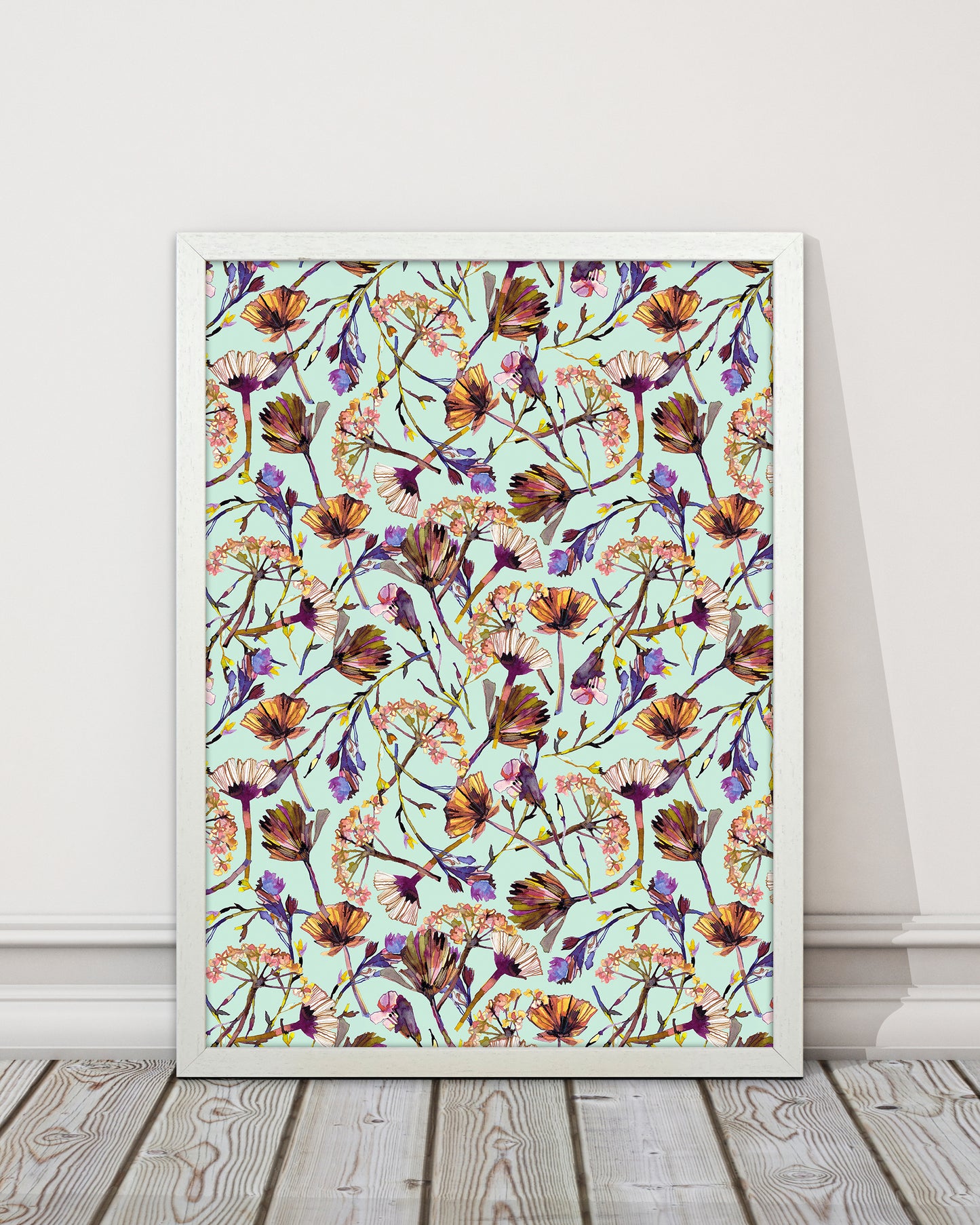 Dry Blue Flowers Collage Abstract Art Print by Ninola Design