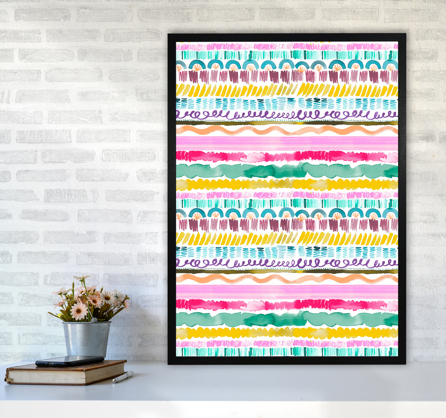 Garlands Tribal Abstract Art Print by Ninola Design A1 White Frame