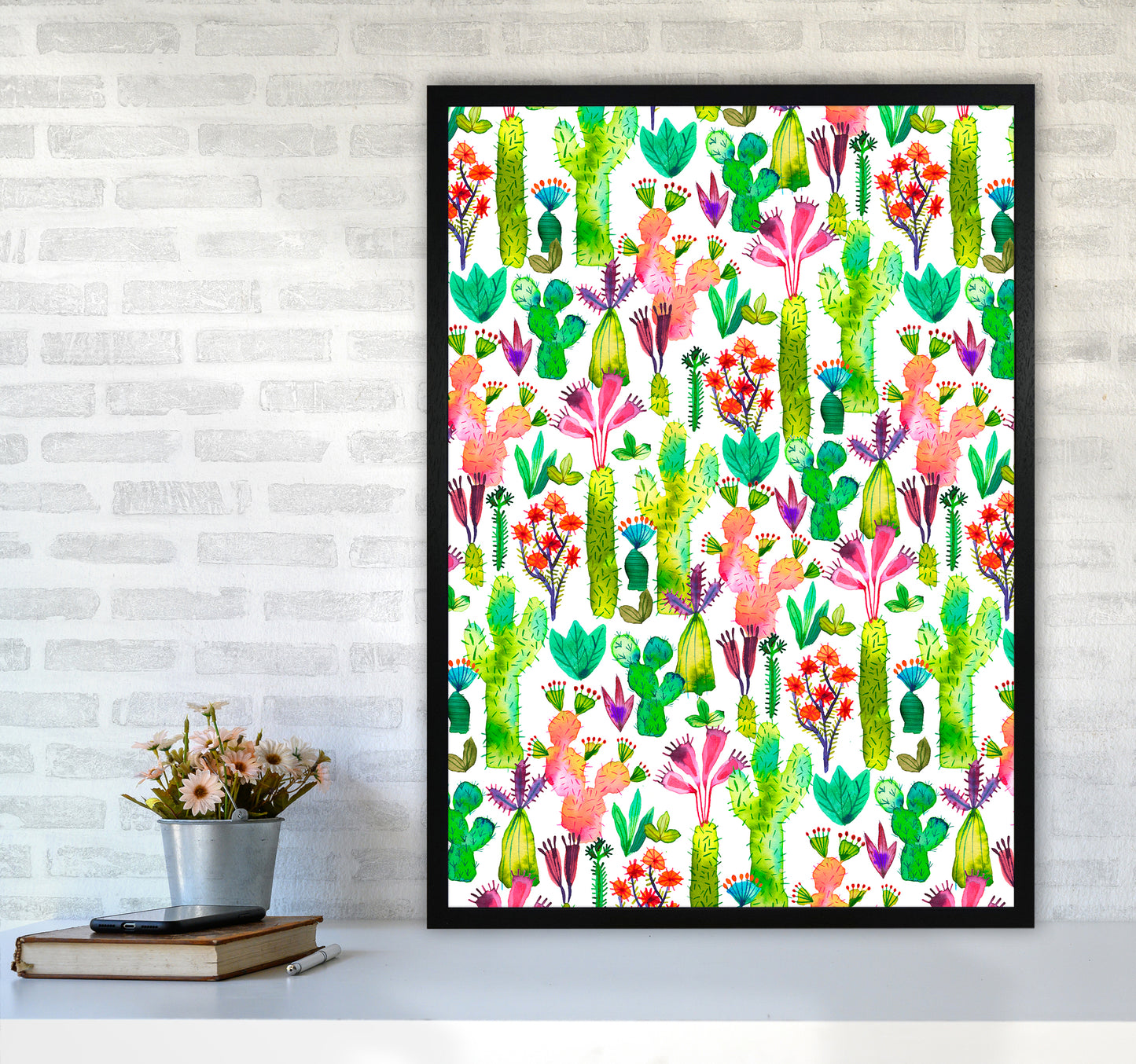 Cacti Garden Abstract Art Print by Ninola Design A1 White Frame
