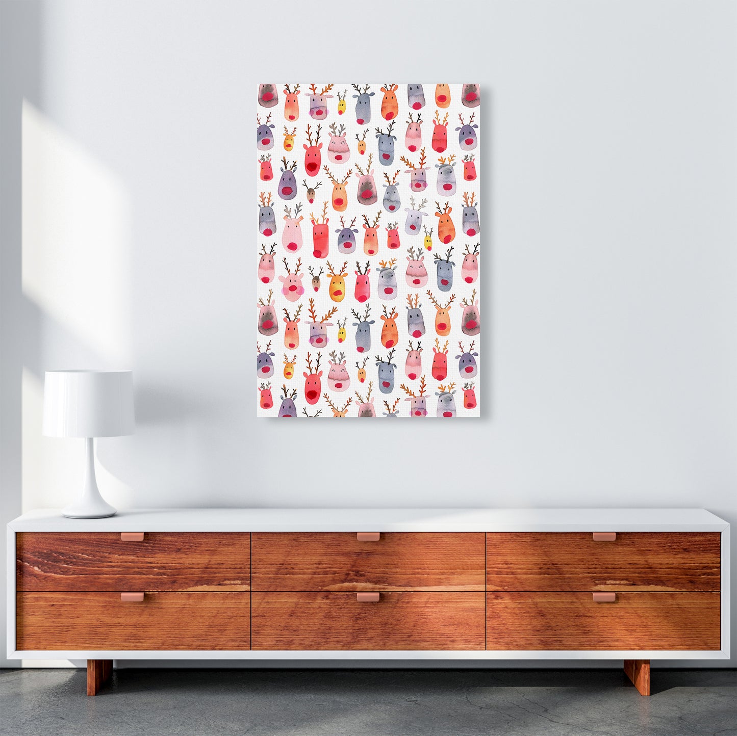 Cute Winter Reindeers Kids Abstract Art Print by Ninola Design A1 Canvas