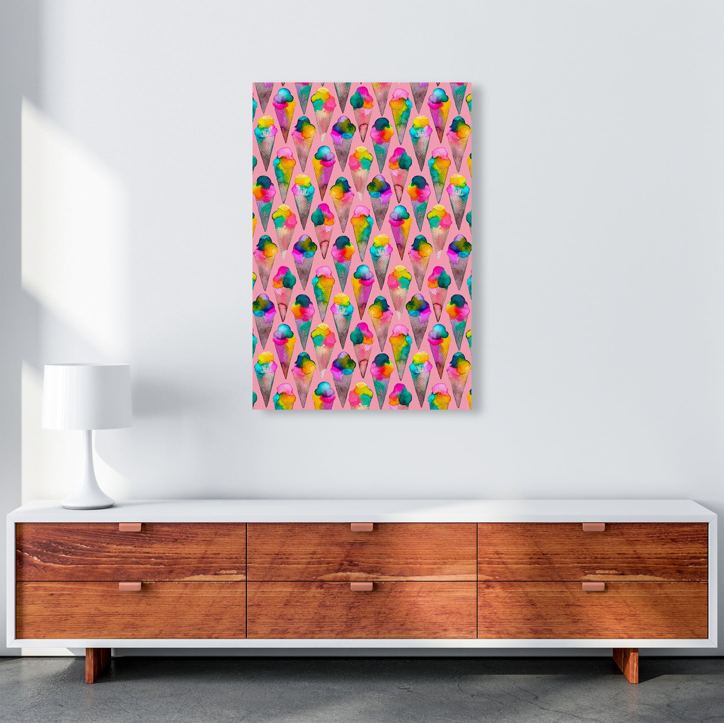 Cute Ice Creams Kids Pink Abstract Art Print by Ninola Design A1 Canvas