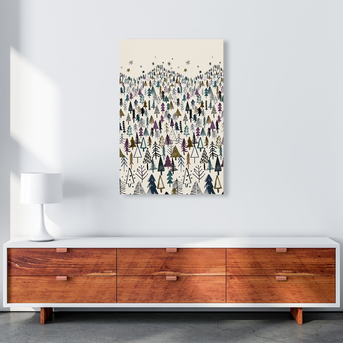 Trees Forest Night Purple Abstract Art Print by Ninola Design A1 Canvas