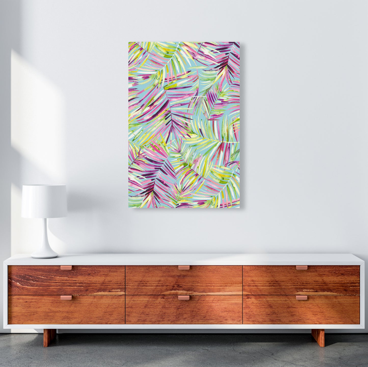 Tropical Palms Blue Abstract Art Print by Ninola Design A1 Canvas
