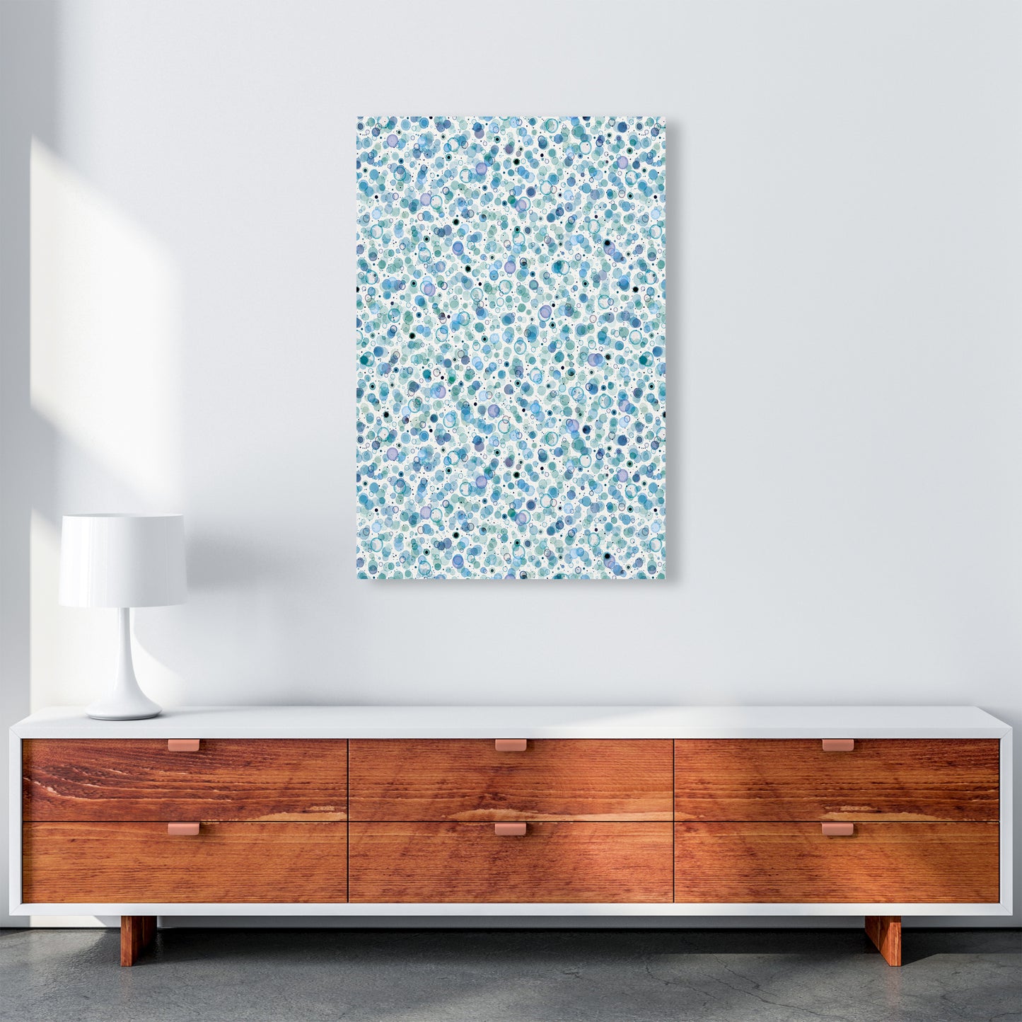 Cosmic Bubbles Blue Abstract Art Print by Ninola Design A1 Canvas