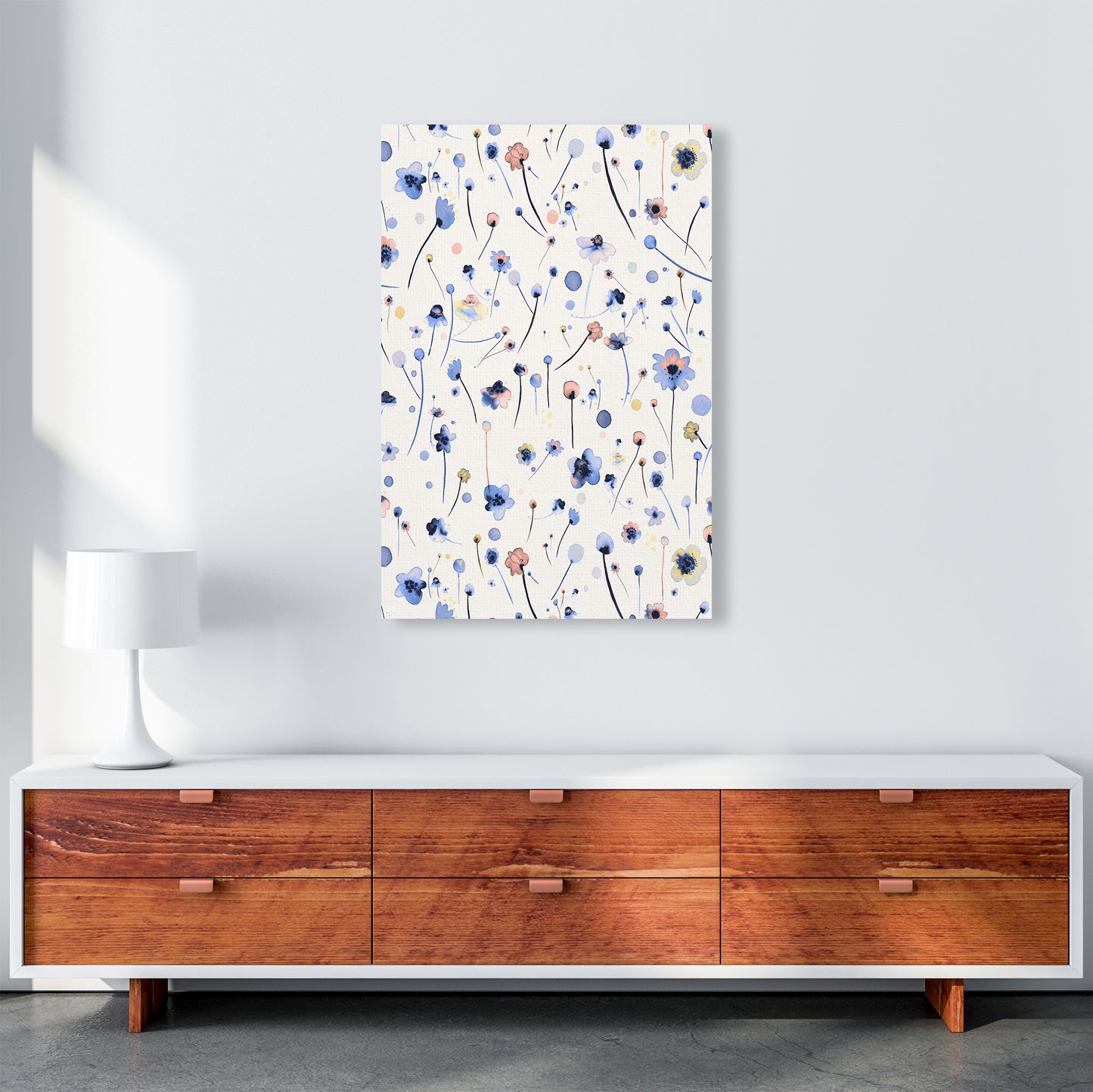 Blue Soft Flowers Abstract Art Print by Ninola Design A1 Canvas