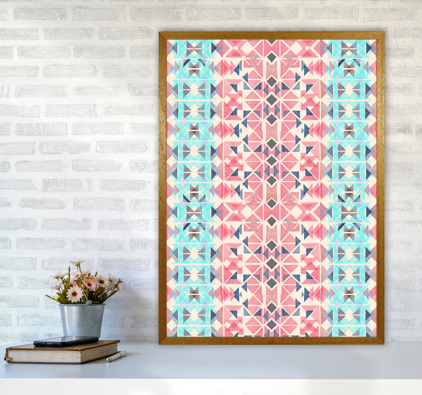 Boho Nomadic Tribal Coral Pastel Abstract Art Print by Ninola Design A1 Print Only