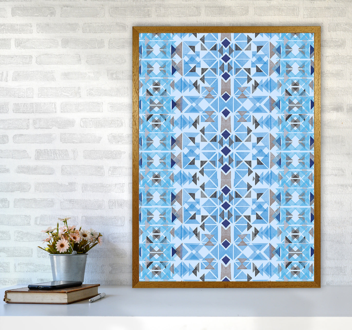 Boho Nomadic Tribal Blue Abstract Art Print by Ninola Design A1 Print Only