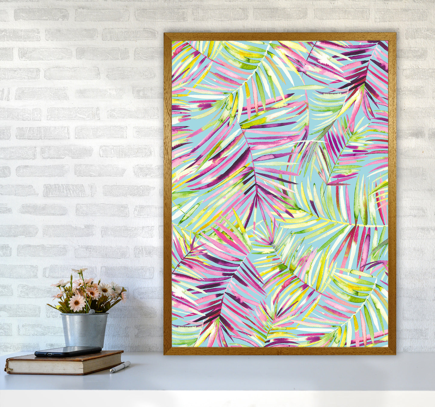 Tropical Palms Blue Abstract Art Print by Ninola Design A1 Print Only