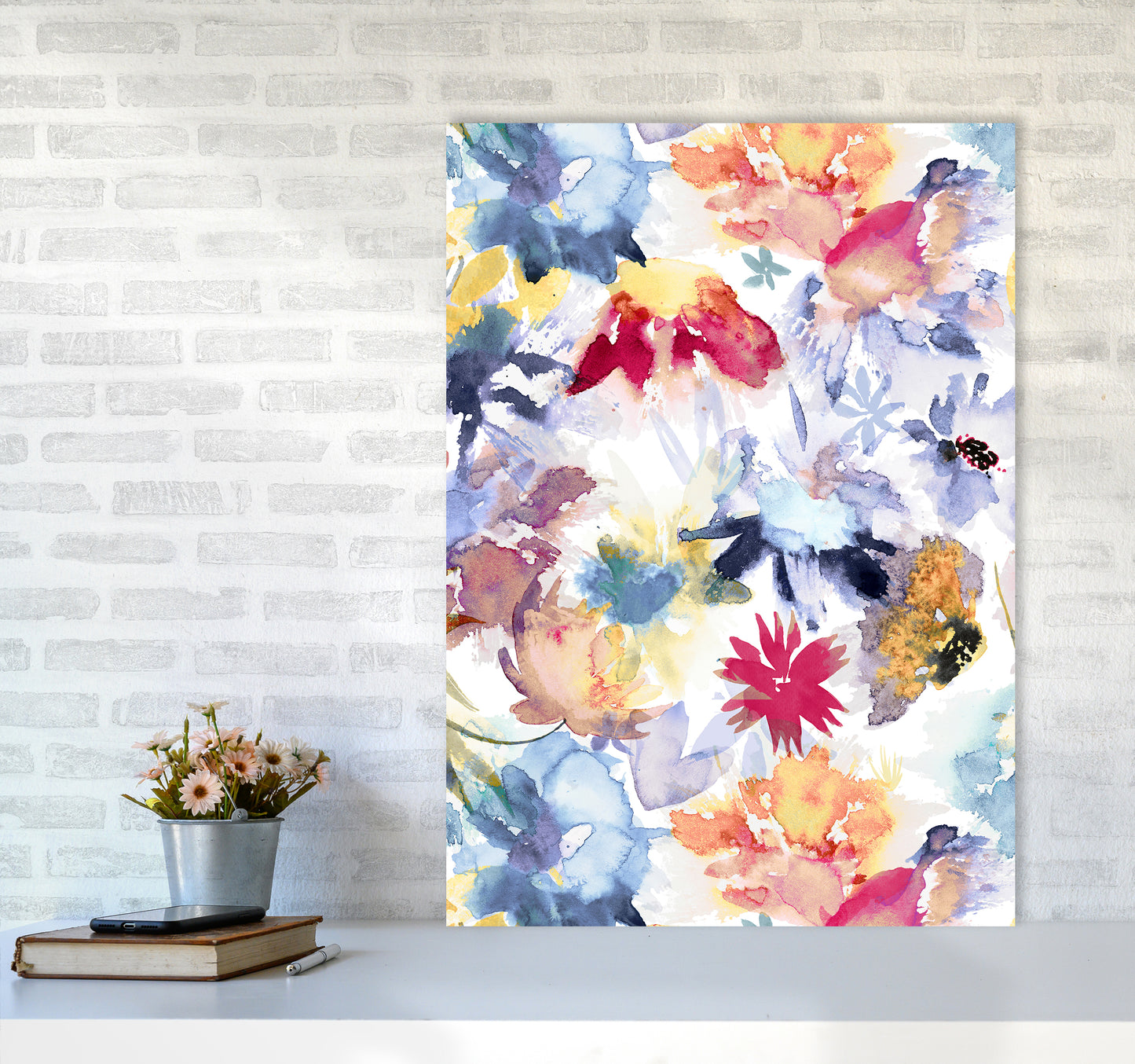 Watercolor Spring Memories Multicolored Abstract Art Print by Ninola Design A1 Black Frame