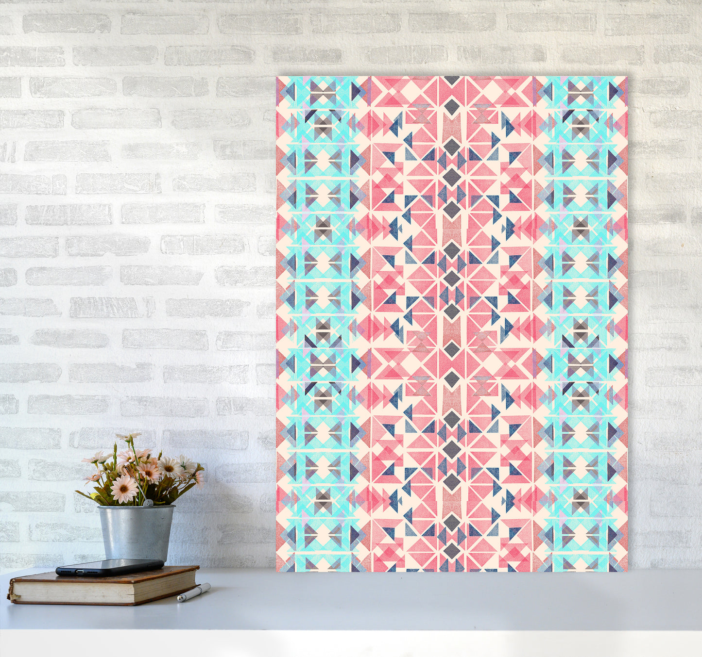 Boho Nomadic Tribal Coral Pastel Abstract Art Print by Ninola Design A1 Black Frame