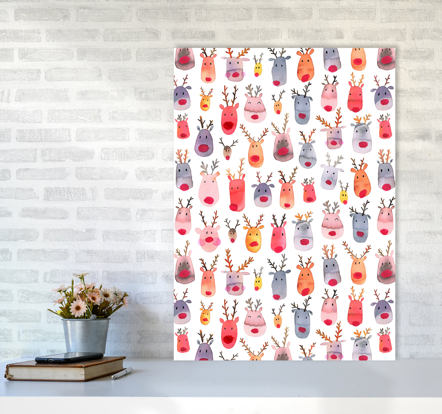 Cute Winter Reindeers Kids Abstract Art Print by Ninola Design A1 Black Frame