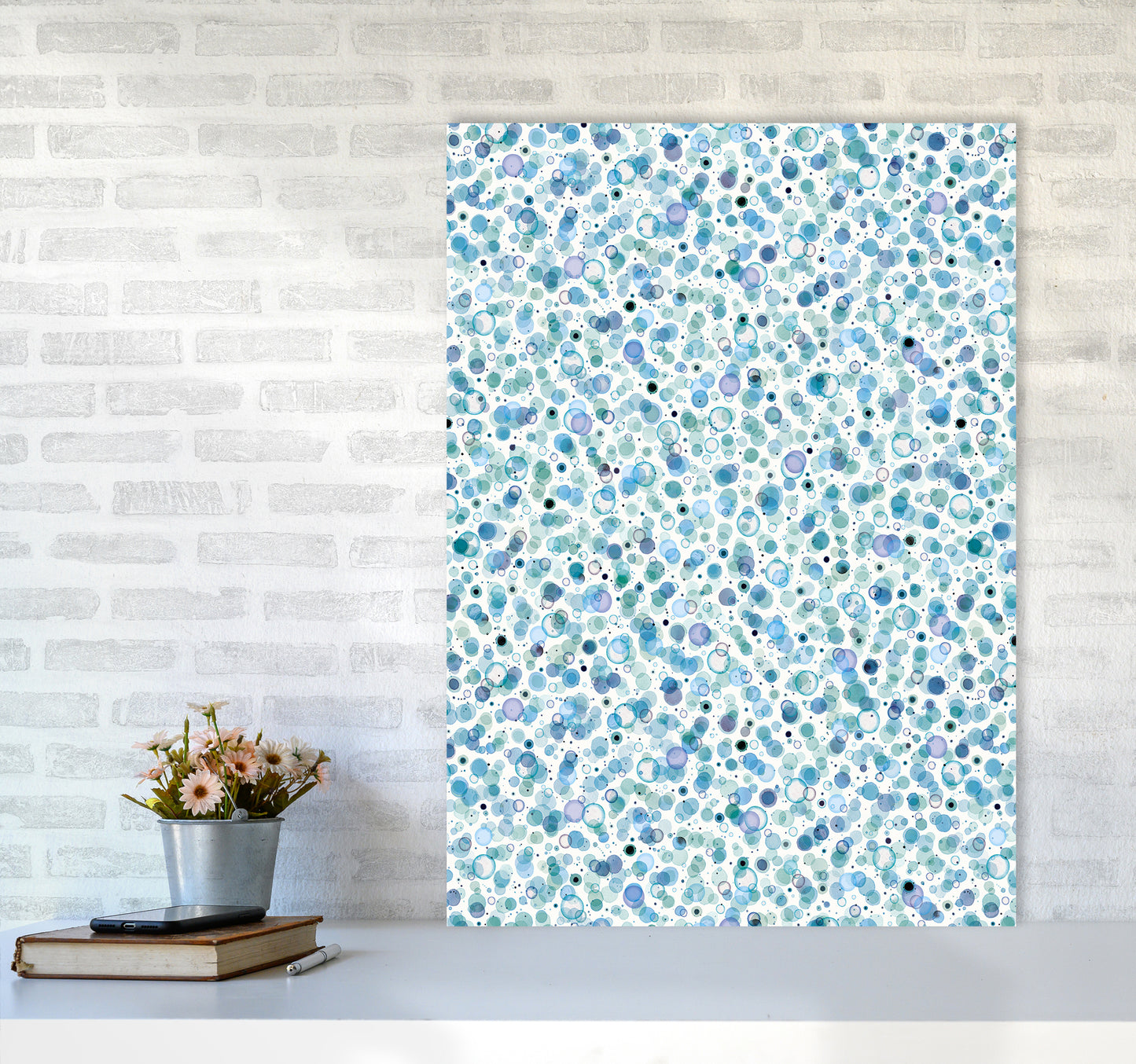 Cosmic Bubbles Blue Abstract Art Print by Ninola Design A1 Black Frame
