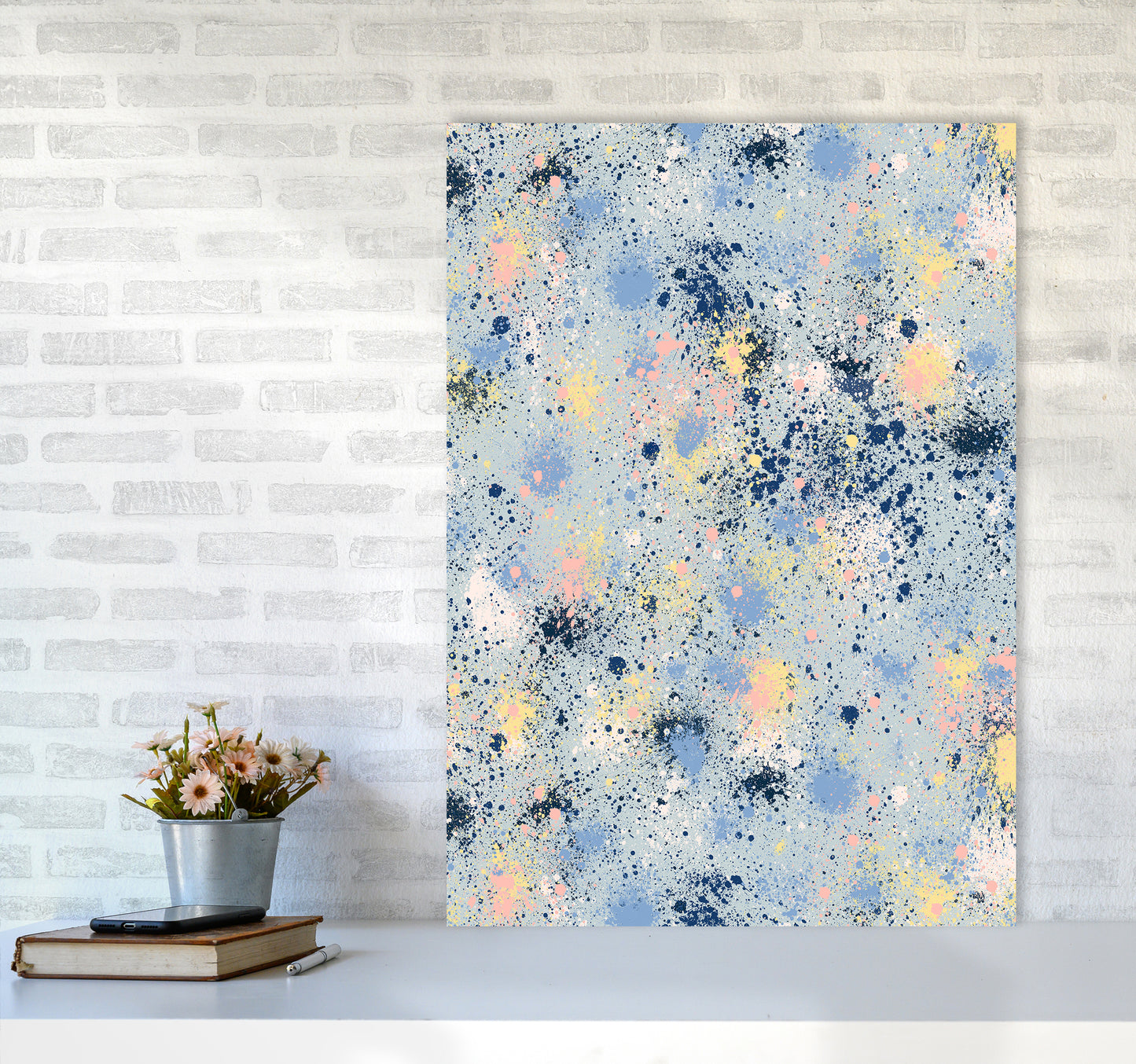 Ink Dust Blue Abstract Art Print by Ninola Design A1 Black Frame