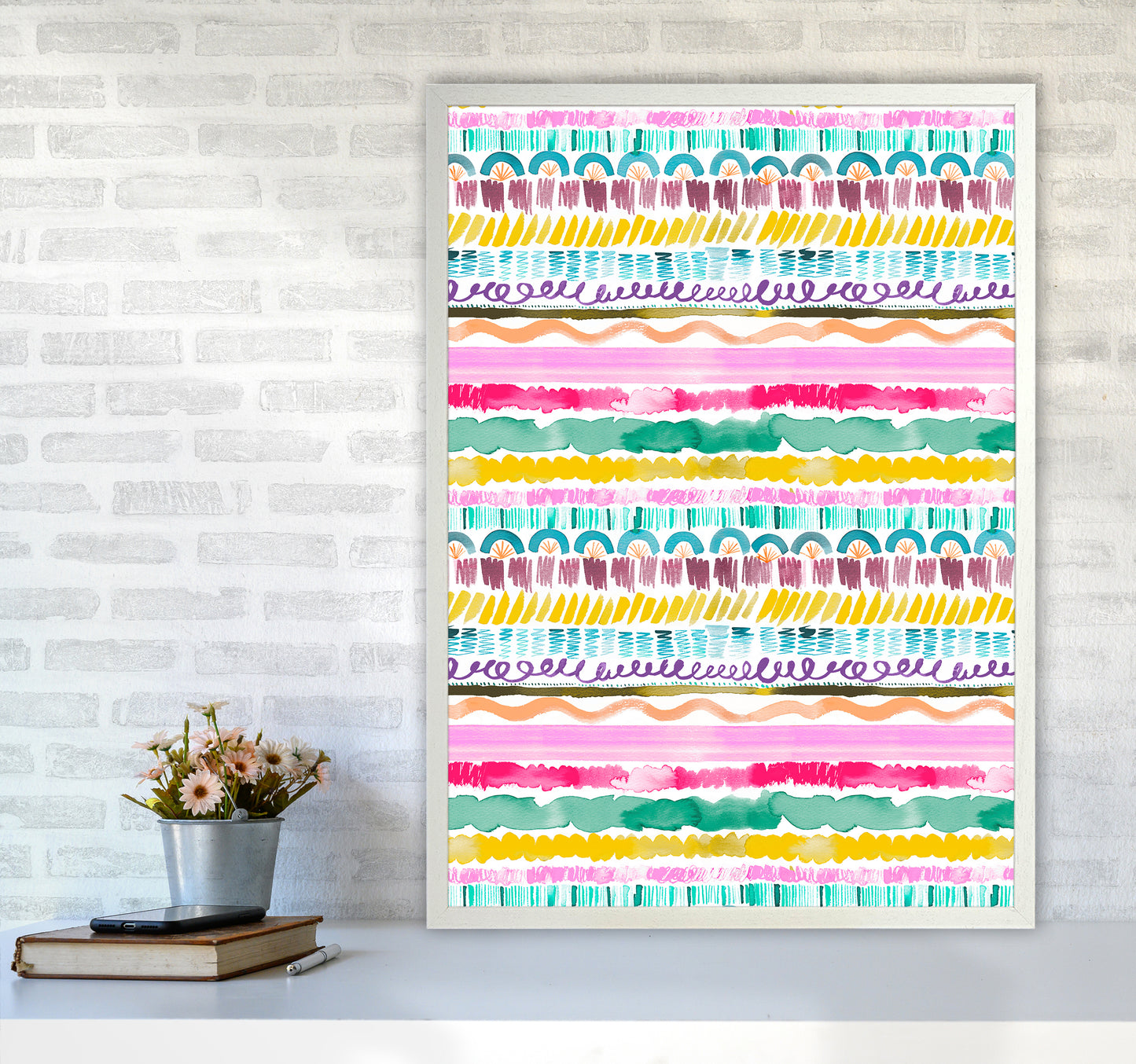 Garlands Tribal Abstract Art Print by Ninola Design A1 Oak Frame
