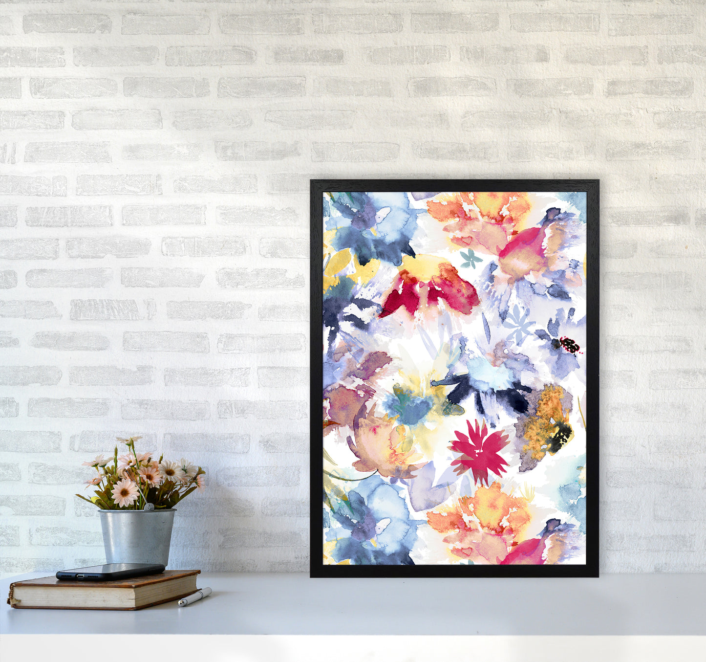 Watercolor Spring Memories Multicolored Abstract Art Print by Ninola Design A2 White Frame