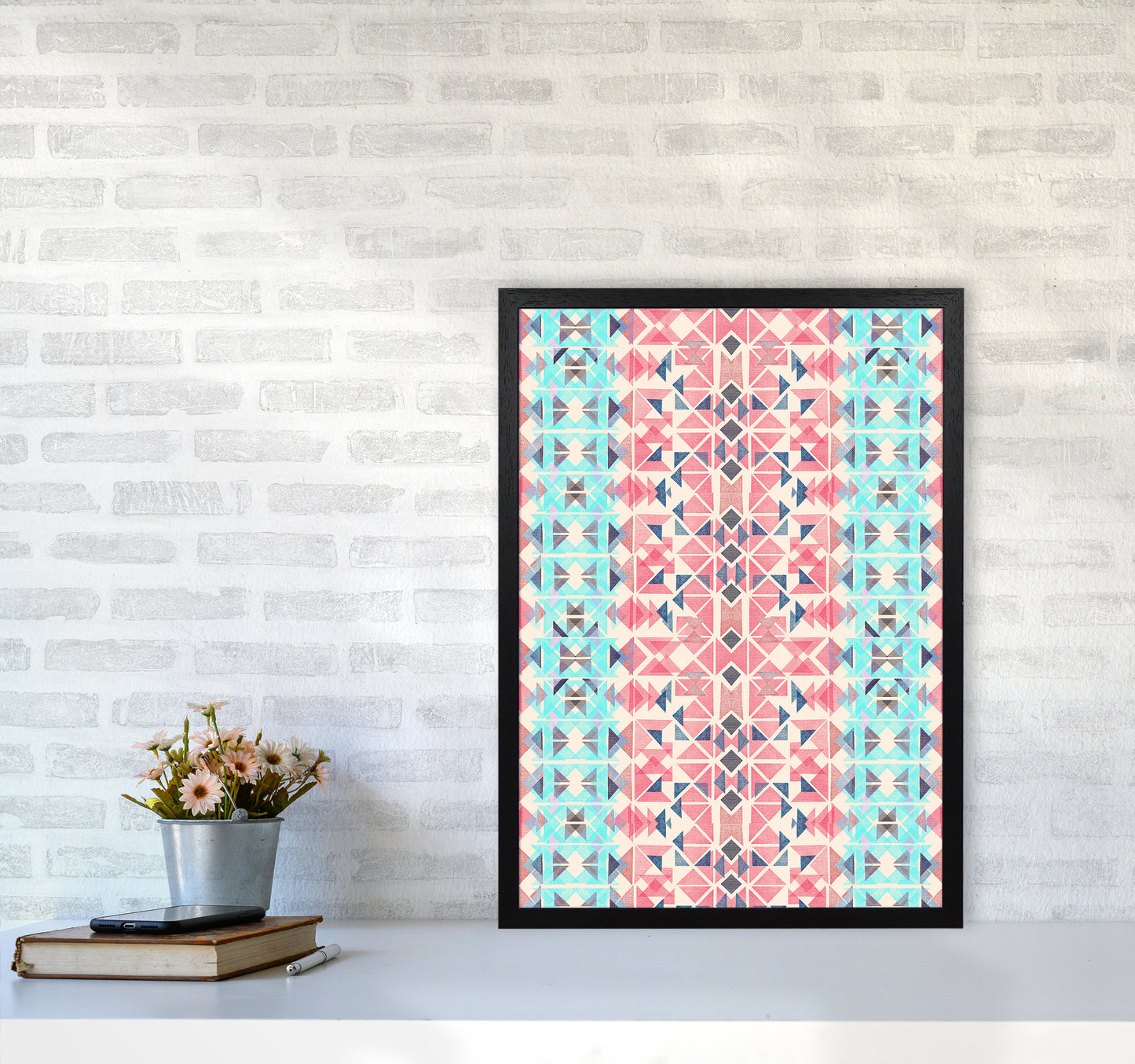 Boho Nomadic Tribal Coral Pastel Abstract Art Print by Ninola Design A2 White Frame