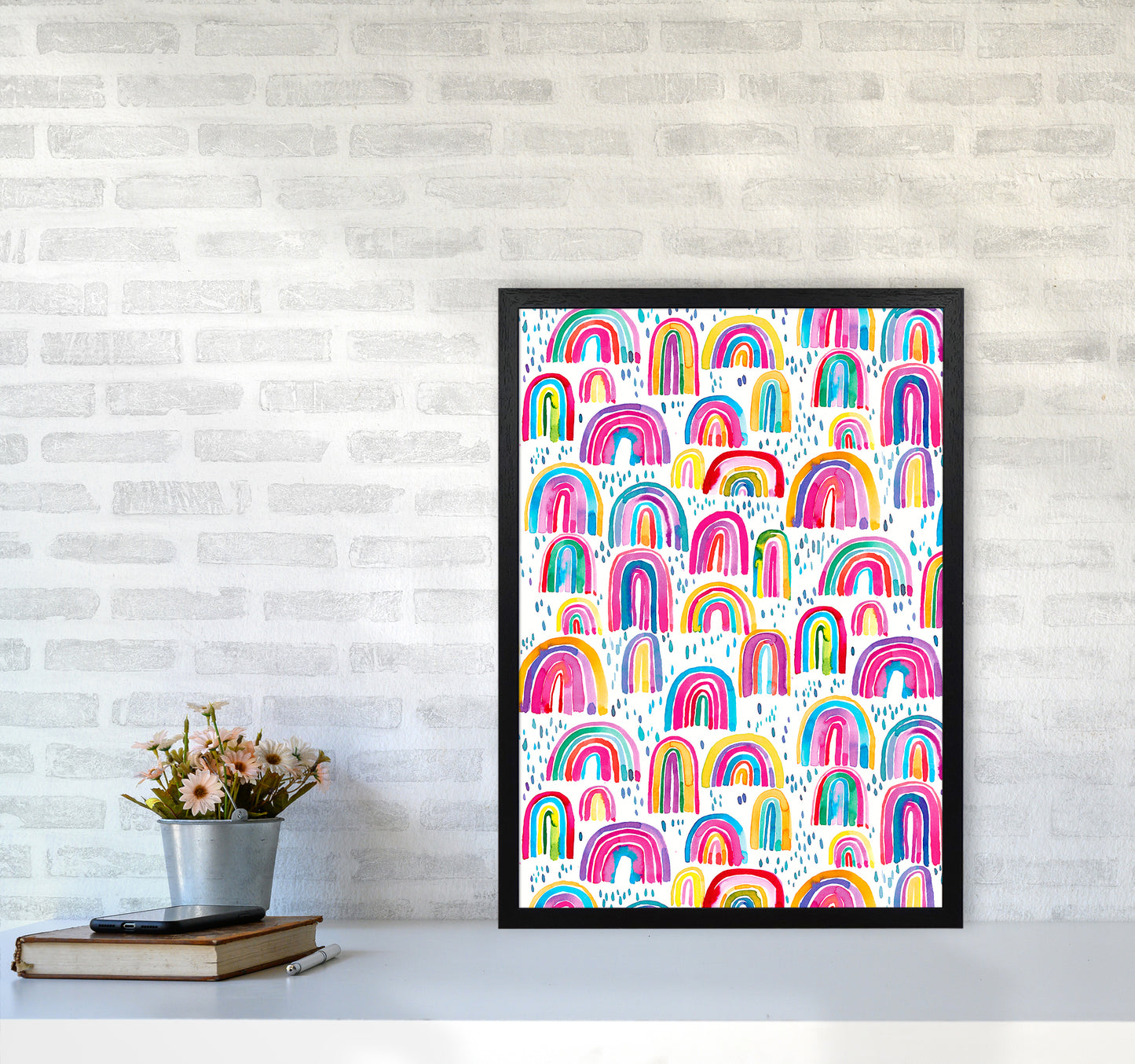 Cute Watercolor Rainbows Abstract Art Print by Ninola Design A2 White Frame
