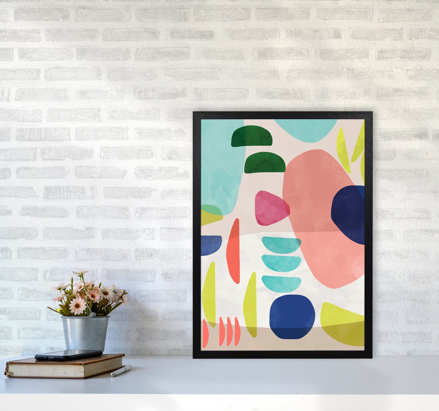 Organic Bold Shapes Abstract Art Print by Ninola Design A2 White Frame