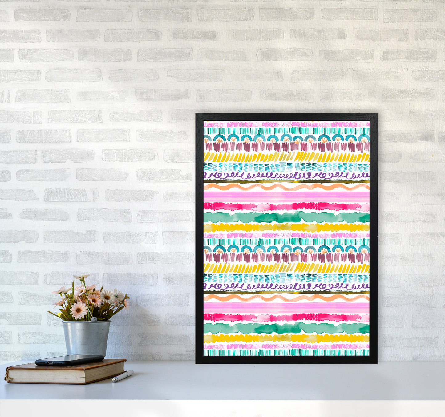 Garlands Tribal Abstract Art Print by Ninola Design A2 White Frame