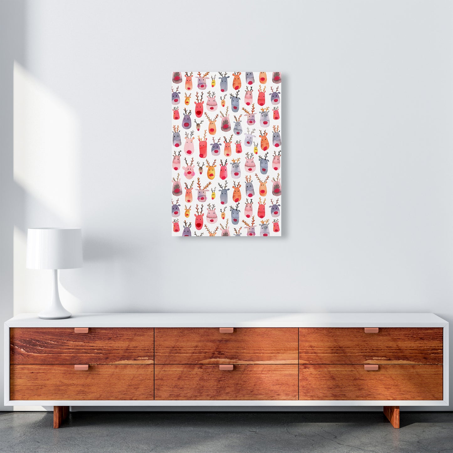 Cute Winter Reindeers Kids Abstract Art Print by Ninola Design A2 Canvas