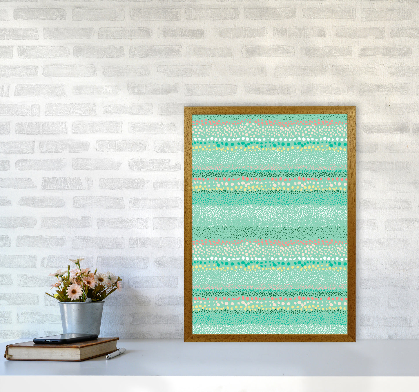 Little Textured Minimal Dots Green Abstract Art Print by Ninola Design A2 Print Only