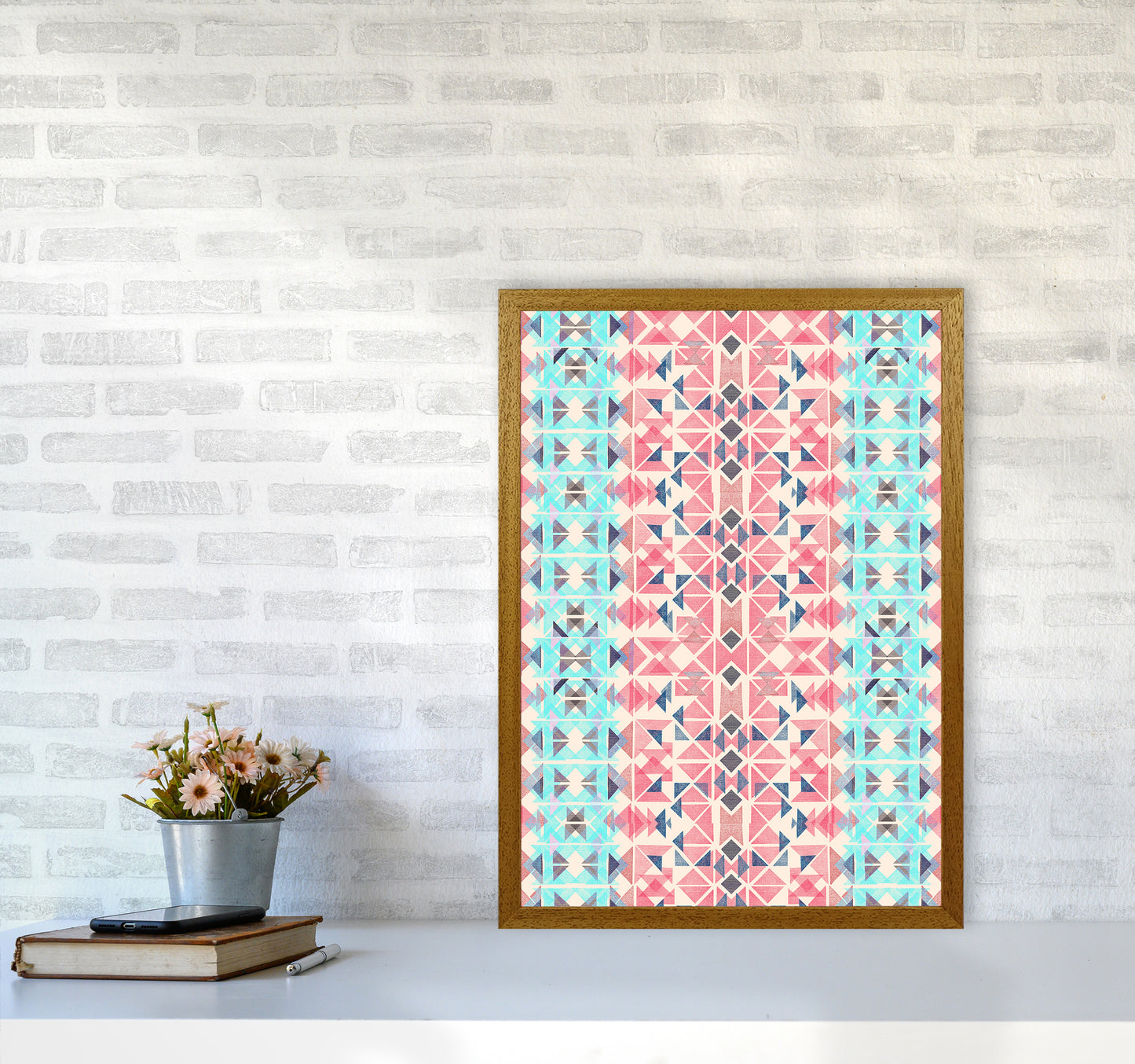 Boho Nomadic Tribal Coral Pastel Abstract Art Print by Ninola Design A2 Print Only