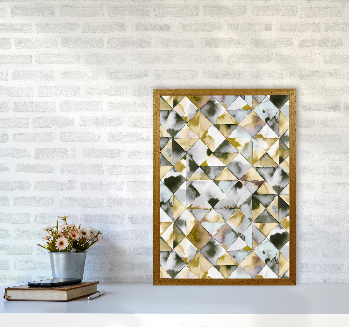 Moody Triangles Gold Silver Abstract Art Print by Ninola Design A2 Print Only