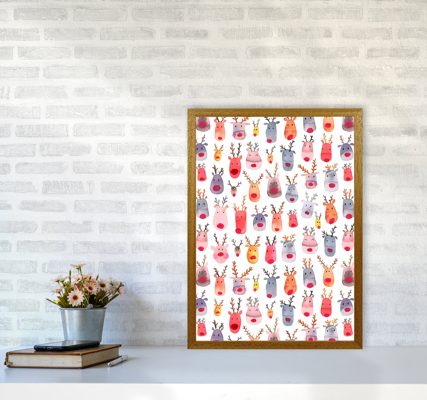 Cute Winter Reindeers Kids Abstract Art Print by Ninola Design A2 Print Only