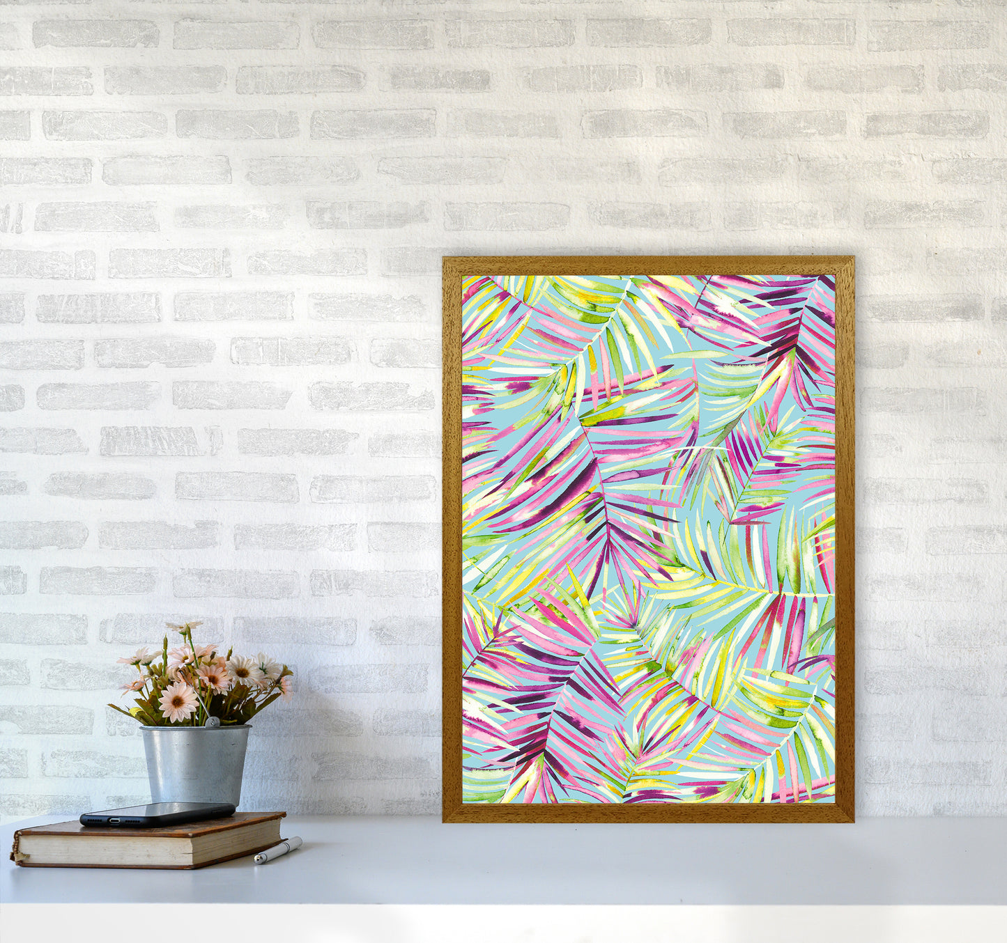 Tropical Palms Blue Abstract Art Print by Ninola Design A2 Print Only