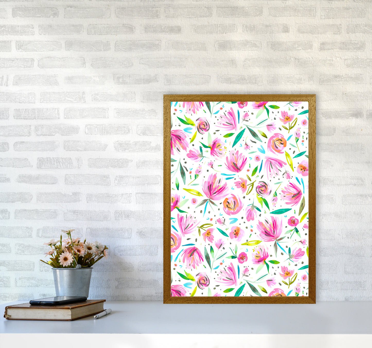 Peonies Pink Abstract Art Print by Ninola Design A2 Print Only