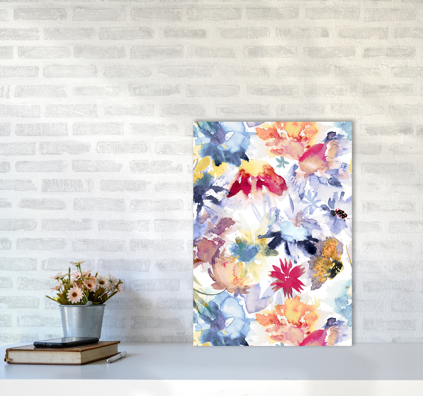 Watercolor Spring Memories Multicolored Abstract Art Print by Ninola Design A2 Black Frame