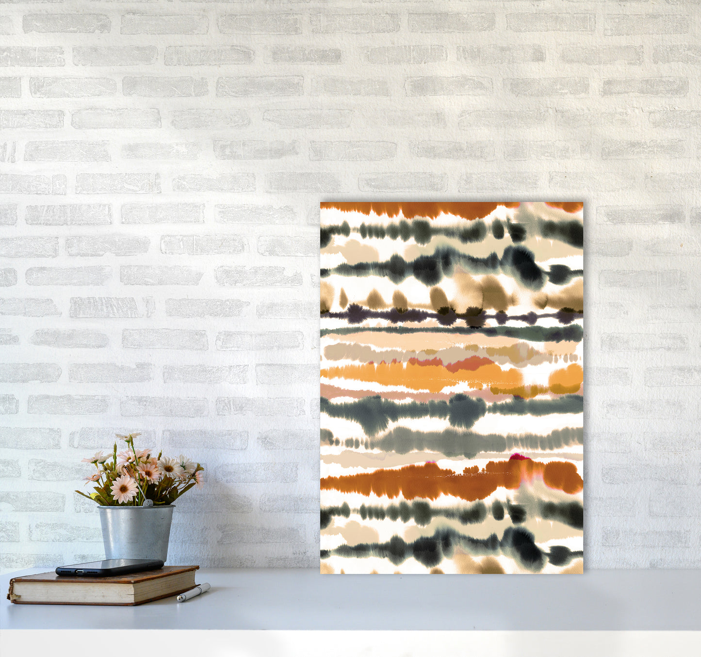 Soft Nautical Watercolor Lines Brown Abstract Art Print by Ninola Design A2 Black Frame
