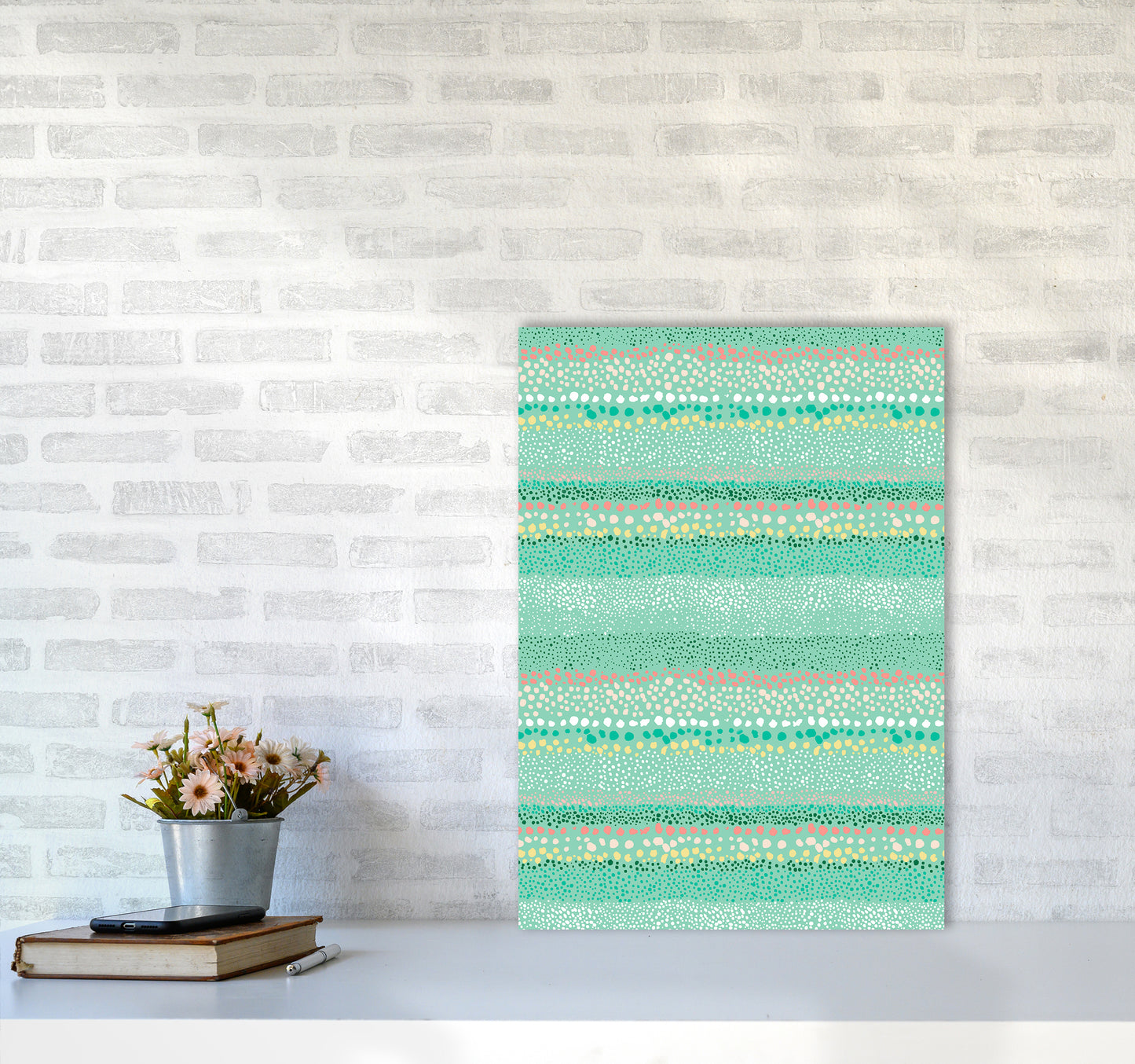 Little Textured Minimal Dots Green Abstract Art Print by Ninola Design A2 Black Frame