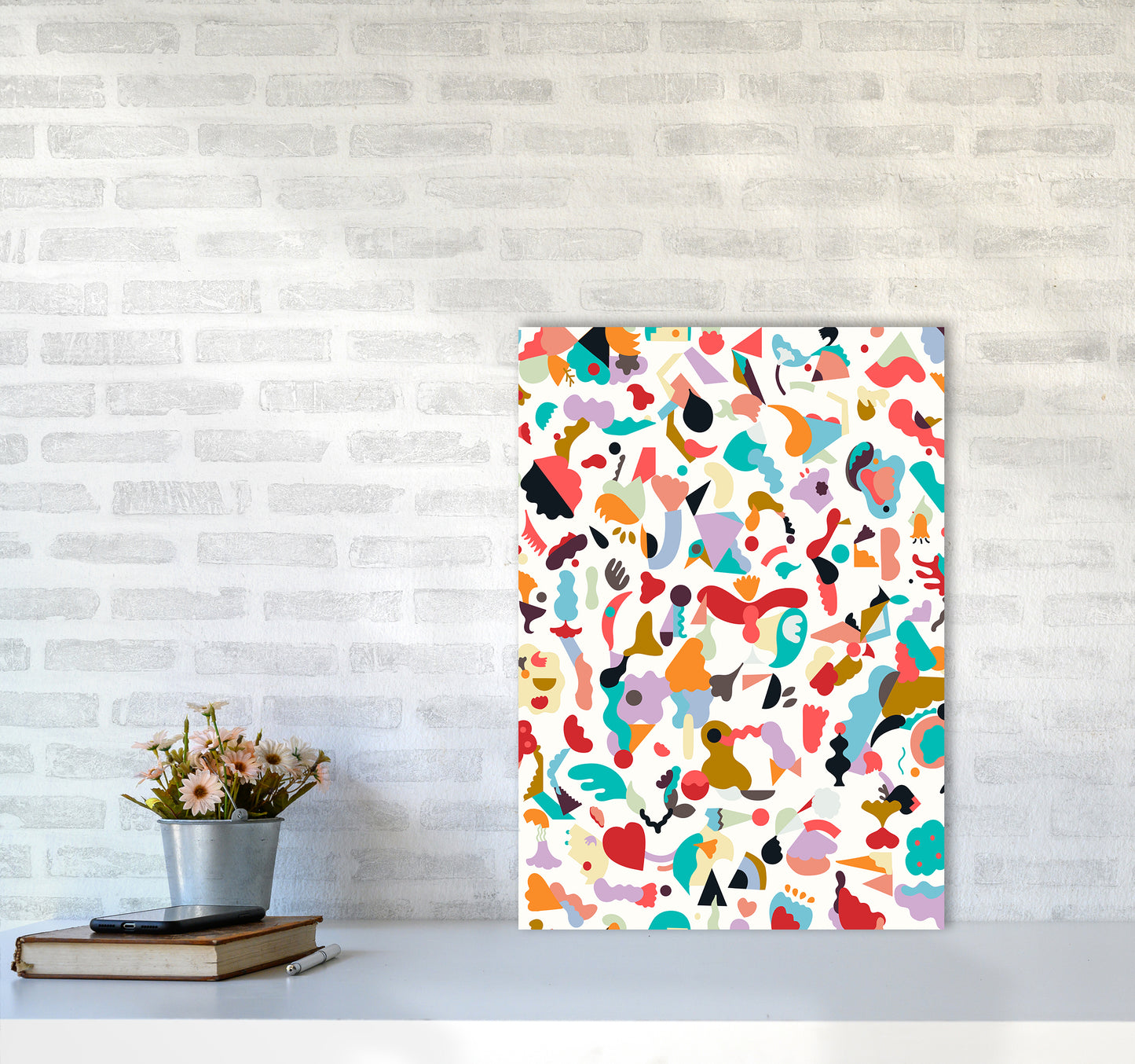 Dreamy Animal Shapes White Abstract Art Print by Ninola Design A2 Black Frame