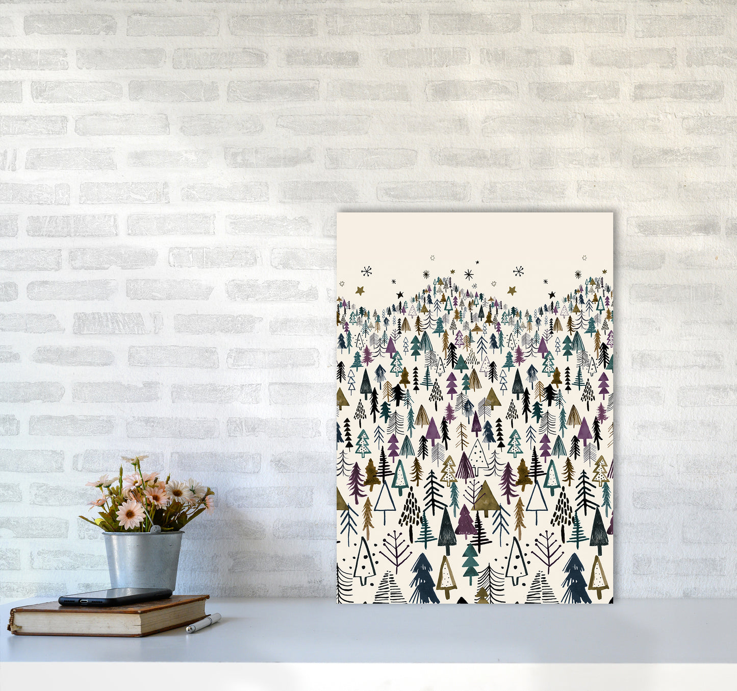 Trees Forest Night Purple Abstract Art Print by Ninola Design A2 Black Frame