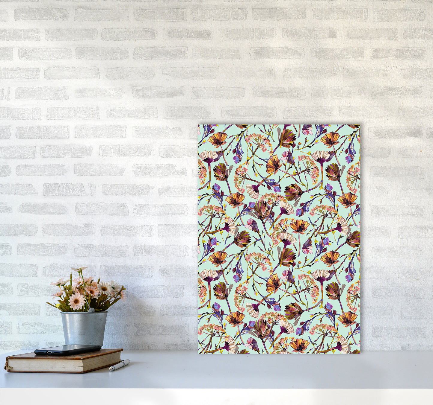 Dry Blue Flowers Collage Abstract Art Print by Ninola Design A2 Black Frame